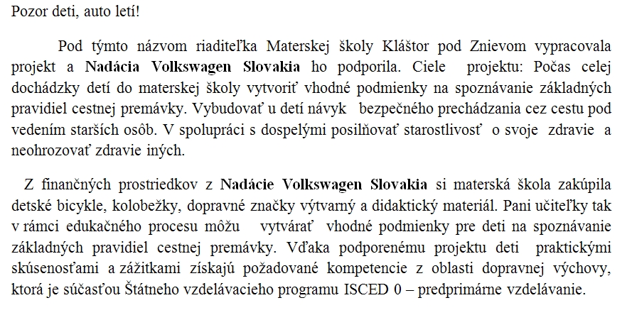 2013 - 09 Projekt Pozor deti, auto let!